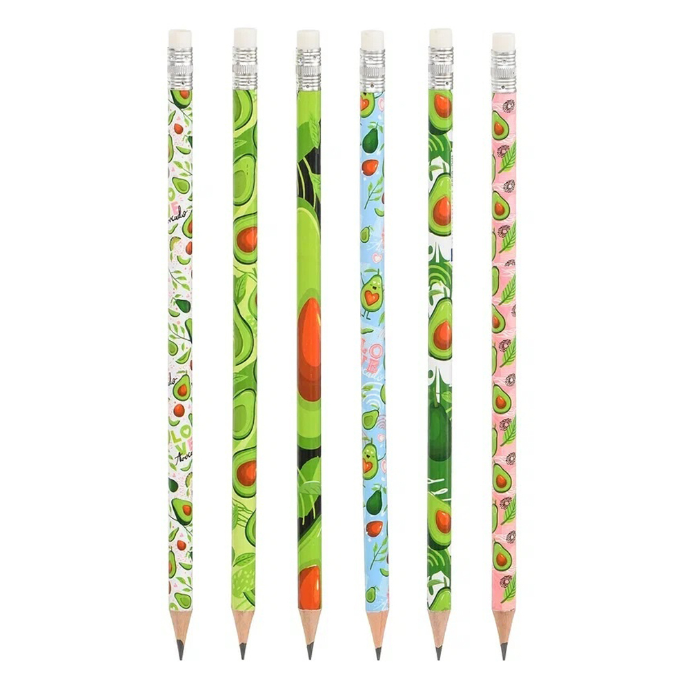 Карандаш простой, чернографитный, Basir, деревянный, с ластиком, серия "Авокадо", с рисунком на корпусе, 12 шт