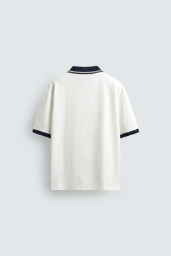 ZARA ПОЛО JACQUARD С ВЫШИВКОЙ, ЭКРЮ/СИНИЙ