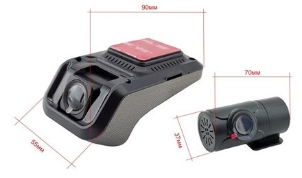 Видеорегистратор Canbox X019-DUAL для автомагнитол, с функцией контроля полос ADAS, подключение по USB