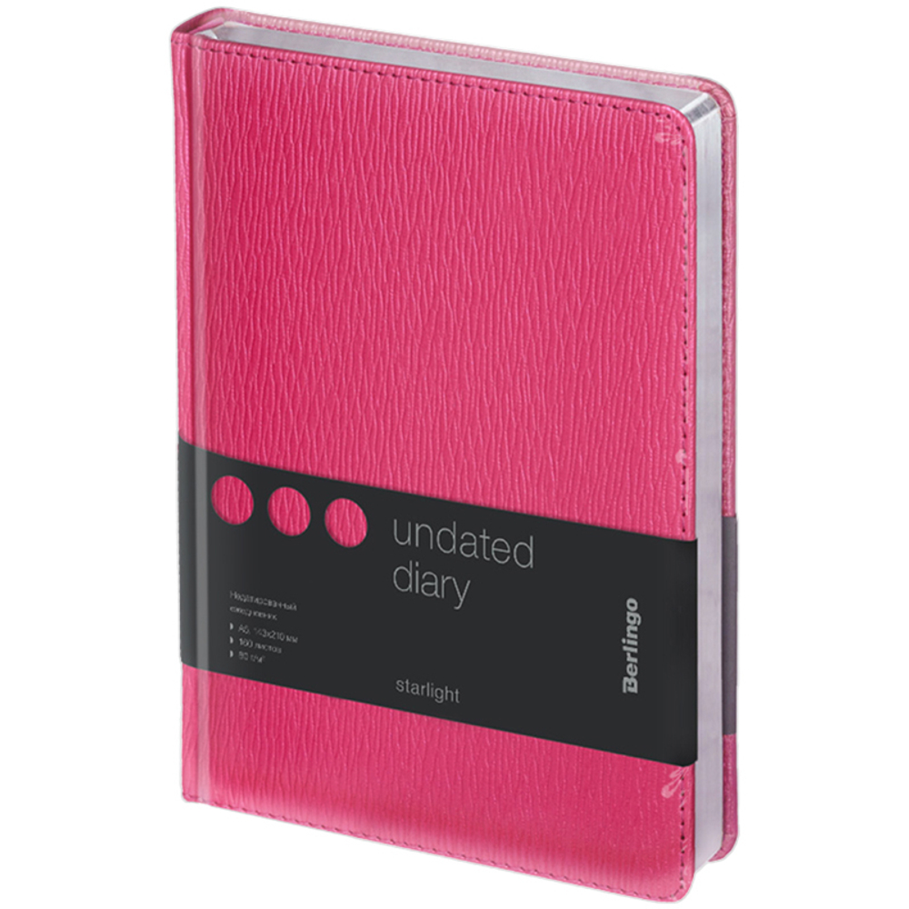 Ежедневник недатированный, А5, 160л., кожзам, Berlingo "Starlight", серебр. срез, фуксия