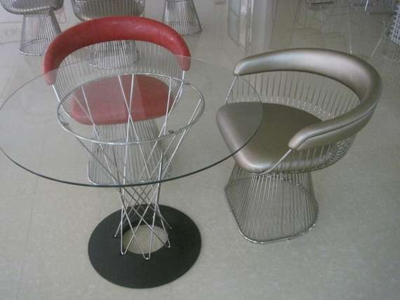 Кресло Platner Lounge H82, черная экокожа, хром