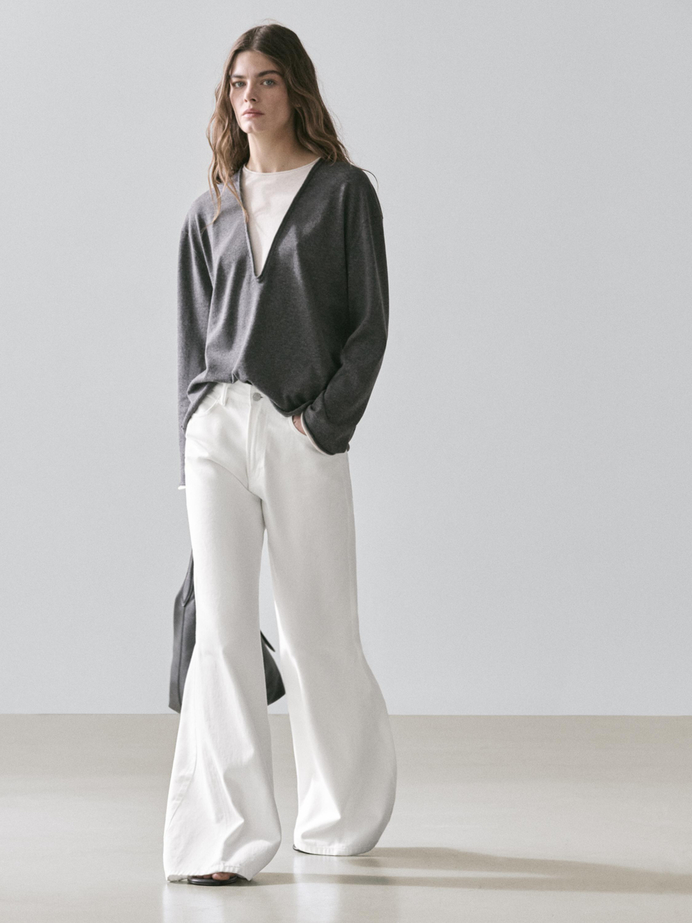 Massimo Dutti Свитер из смесового хлопка с контрастной отделкой, маренго