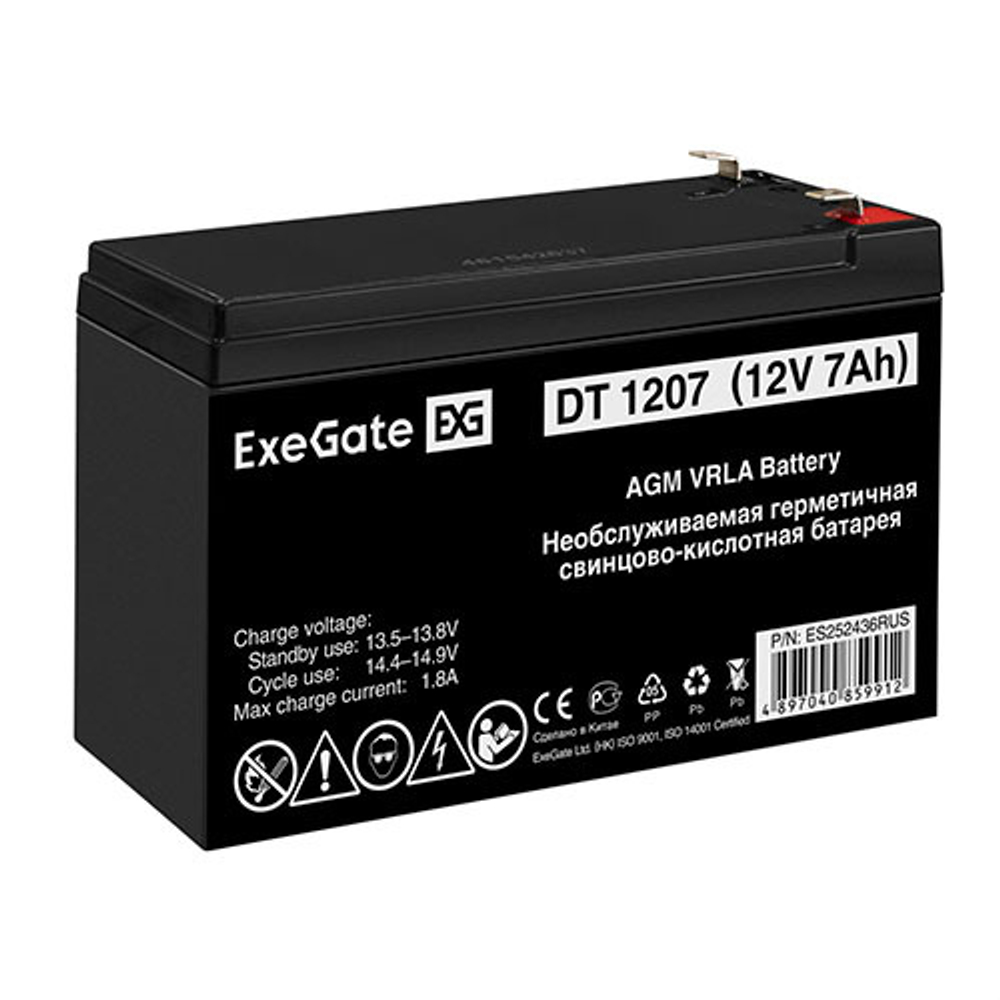 Exegate ES252436RUS Аккумуляторная батарея DT 1207/EXS1270 (12V 7Ah, клеммы F1)