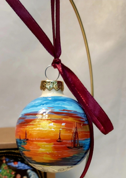 Шар новогодний с ручной росписью  Палех "Морской"