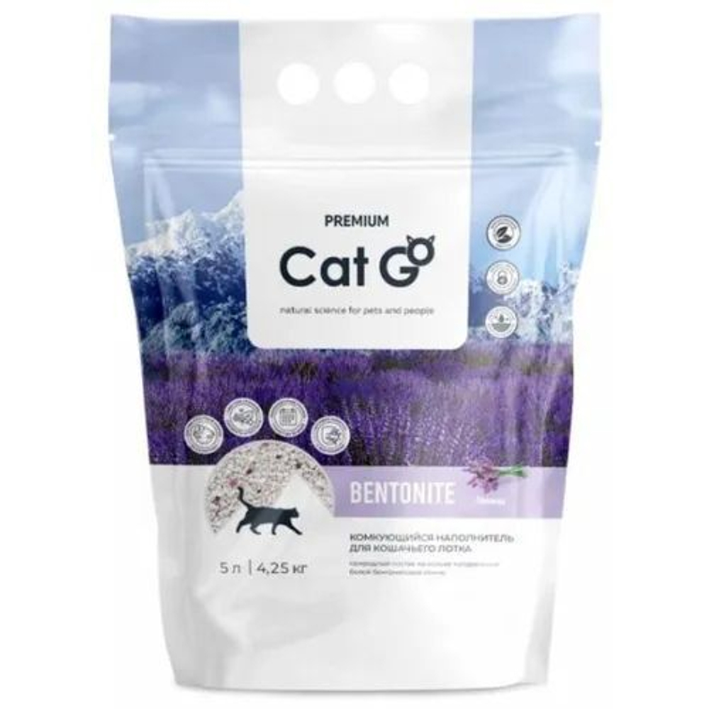 Наполнитель Cat Go BENTONITE для кошачьего туалета, комкующийся, лаванда, 5 л (4,25 кг)