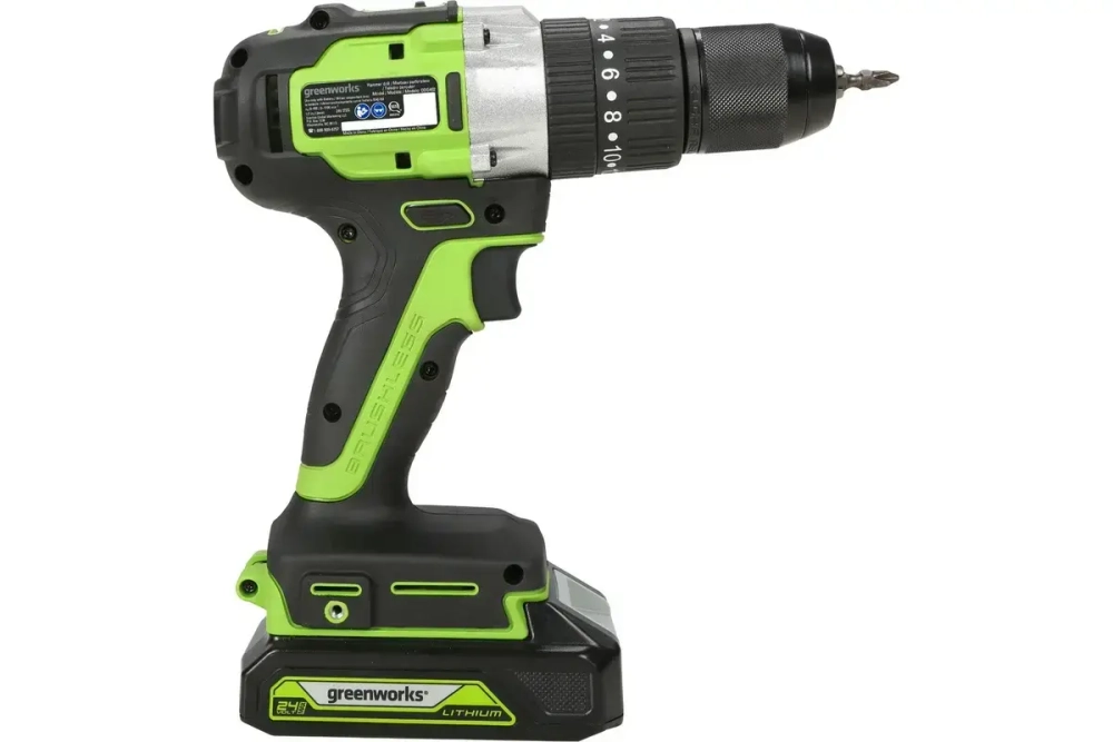 Дрель-шуруповерт аккумуляторная Greenworks Арт. 3704107UA, 24V, c 1хАКБ 2 Ач и ЗУ в кейсе
