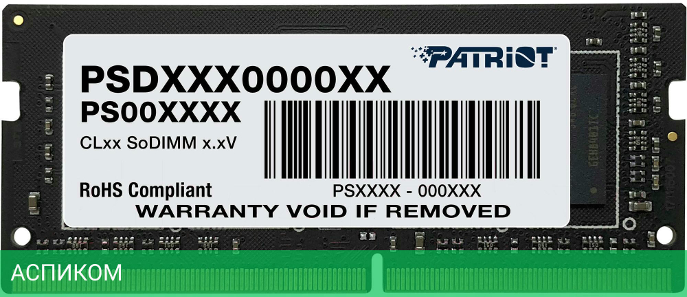 Оперативная память Patriot Signature Line 8GB DDR4 SODIMM PC4-25600 (PSD48G320081S)