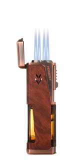 Зажигалка сигарная Honest, четверное пламя, с пробойником и сигарным ложементом, бронза с деревом 778-Wood