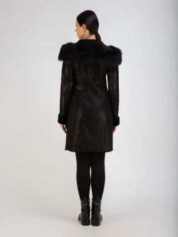 Дубленка женская натуральная длинная с капюшоном Турция