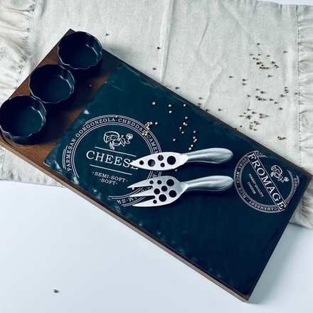 Lenardi 232-025 Сервировочная доска/блюдо для сыра с приборами 5пр. BLACKWOOD в под.уп.(х8)Фарфор