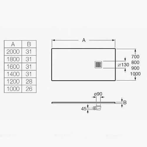 Душевой поддон Roca TERRAN 1600x700 с сифоном и решеткой, черный (AP1016402BC01400)