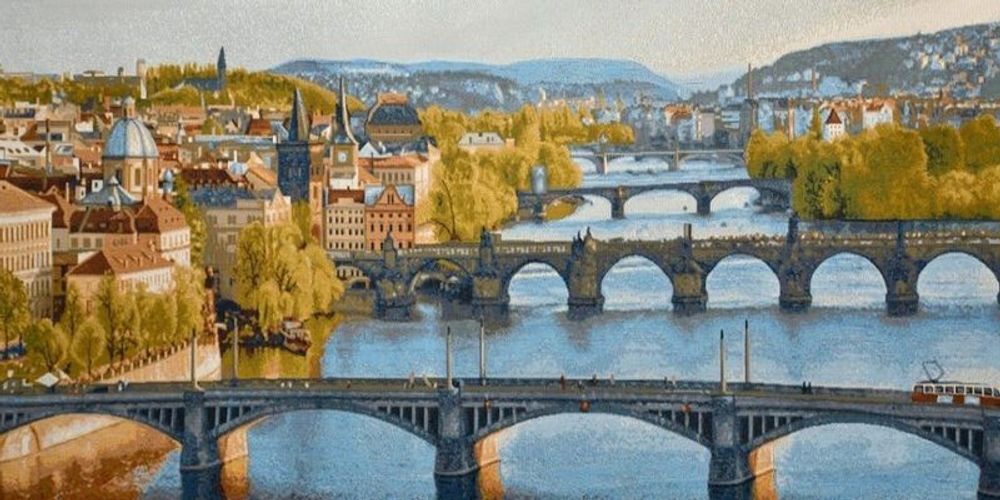 Гобеленовая картина &quot;D. ПРАЖСКИЕ МОСТЫ&quot; в багетной раме, Россия.