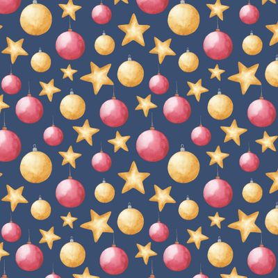 Новогодние шары и звезды на синем фоне