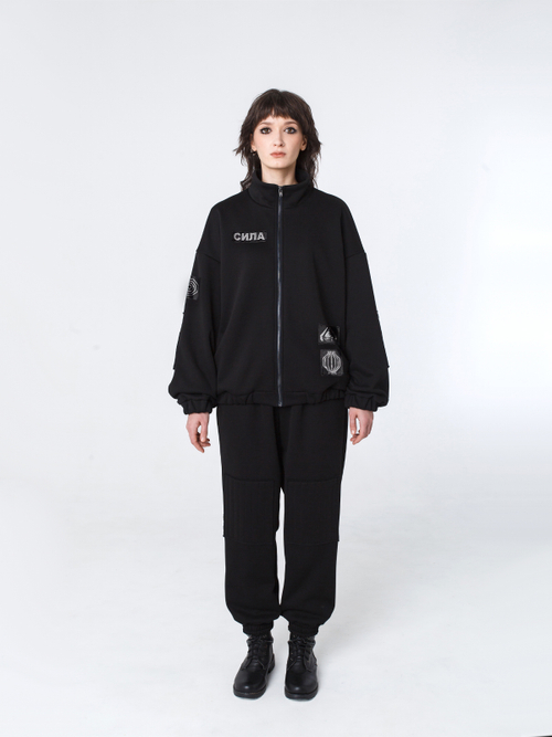 Толстовка "Пацанская" с нашивками. Черная