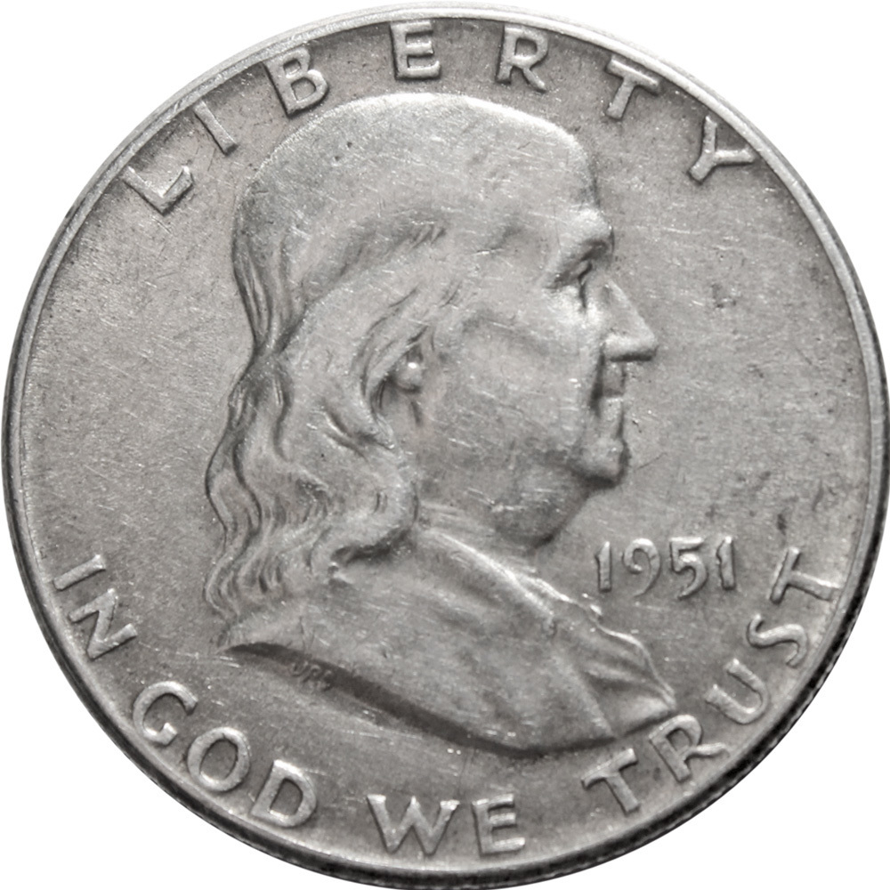 1/2 доллара. Франклин. США. 1951 год. XF