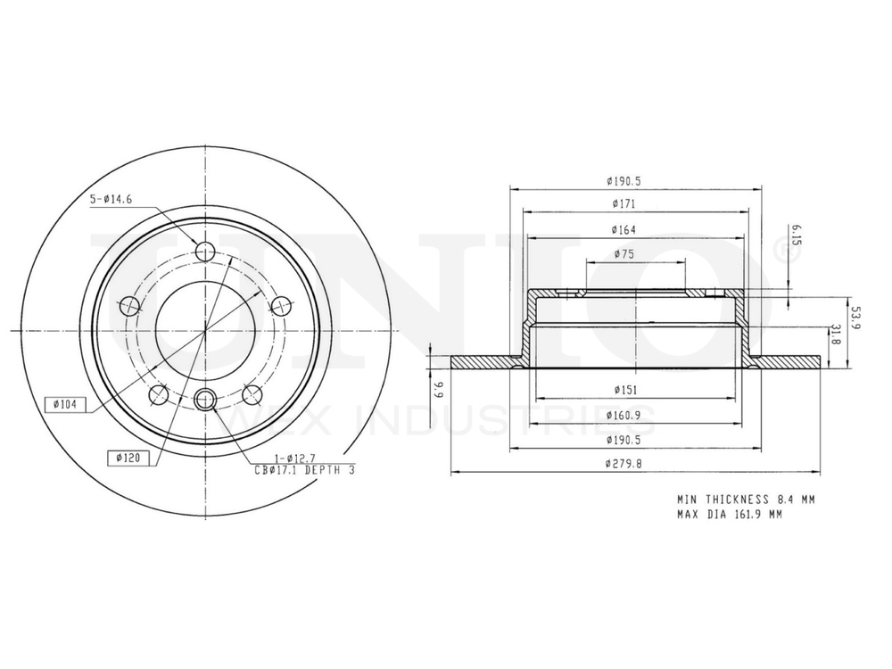 Диск тормозной задний UNIO BRD-20356