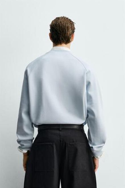 ZARA ТОЛСТОВКА ИЗ ТКАНИ ПИКЕ С ЭФФЕКТОМ ПОТЕРТОСТИ, НЕБЕСНО-ГОЛУБОЙ
