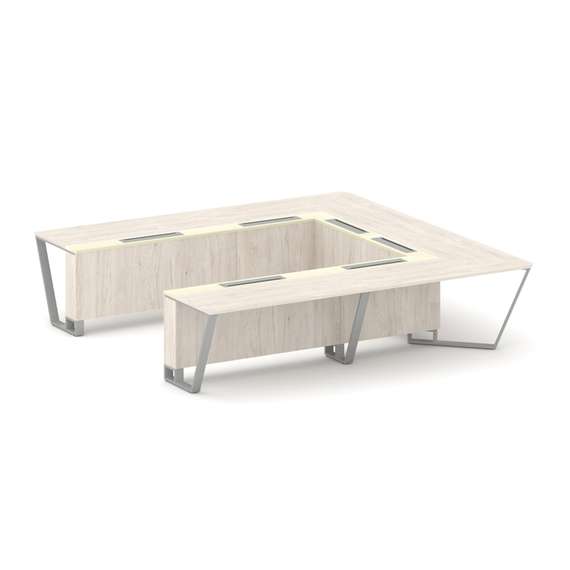 Steel Meet Стол переговорный П-образный KMK-PR.B.SP-11P Денвер Светлый/Ваниль Глянец/Металл Серый 32