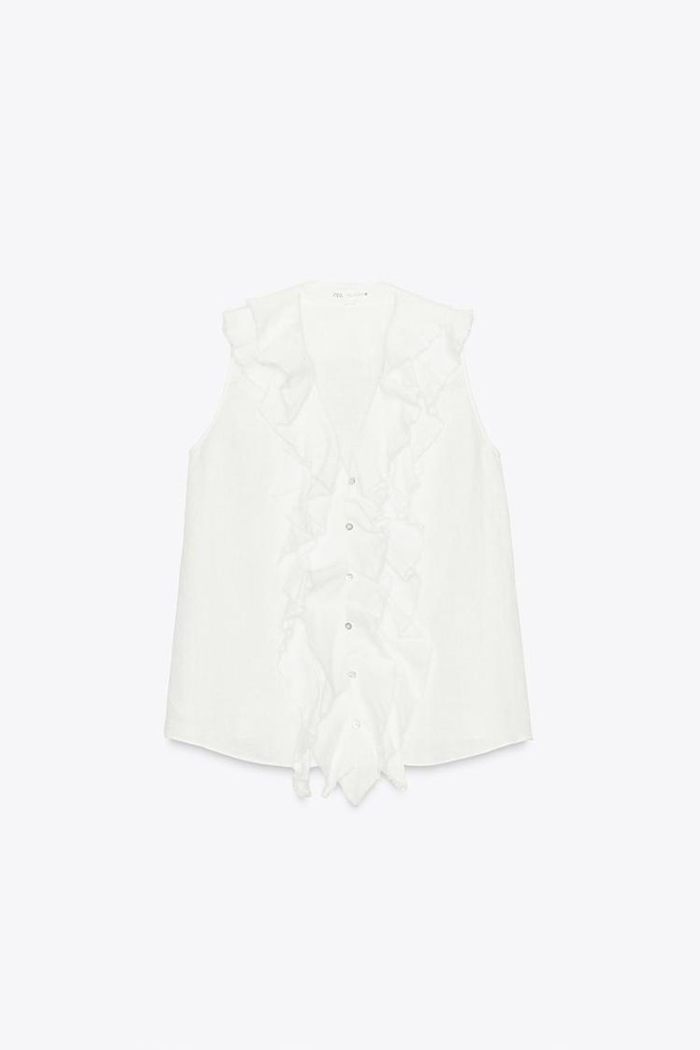 ZARA РУБАШКА ИЗ ЛЬНЯНОЙ ТКАНИ С ВОЛАНАМИ — ZW COLLECTION, БЕЛЫЙ