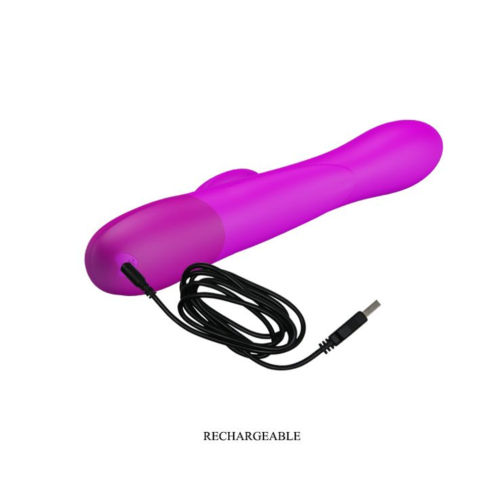 Лиловый вибратор Douglas с клиторальным отростком и функцией расширения - 24,9 см.