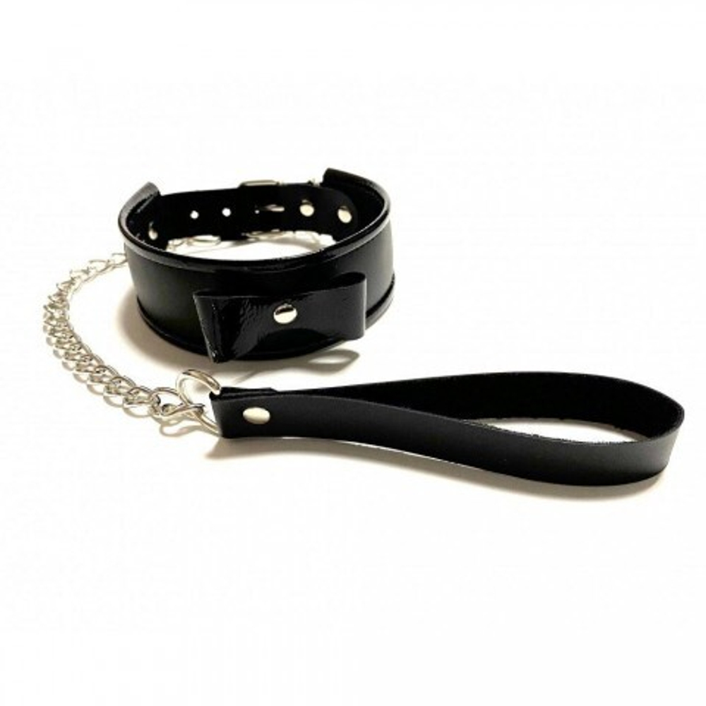 Ошейник с поводком из эко-кожи черный