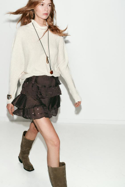 ZARA МИНИ-ЮБКА С ВОЛАНАМИ И ПАЙЕТКАМИ, КОРИЧНЕВЫЙ