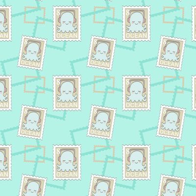 Милые марки осьминожки в наушниках