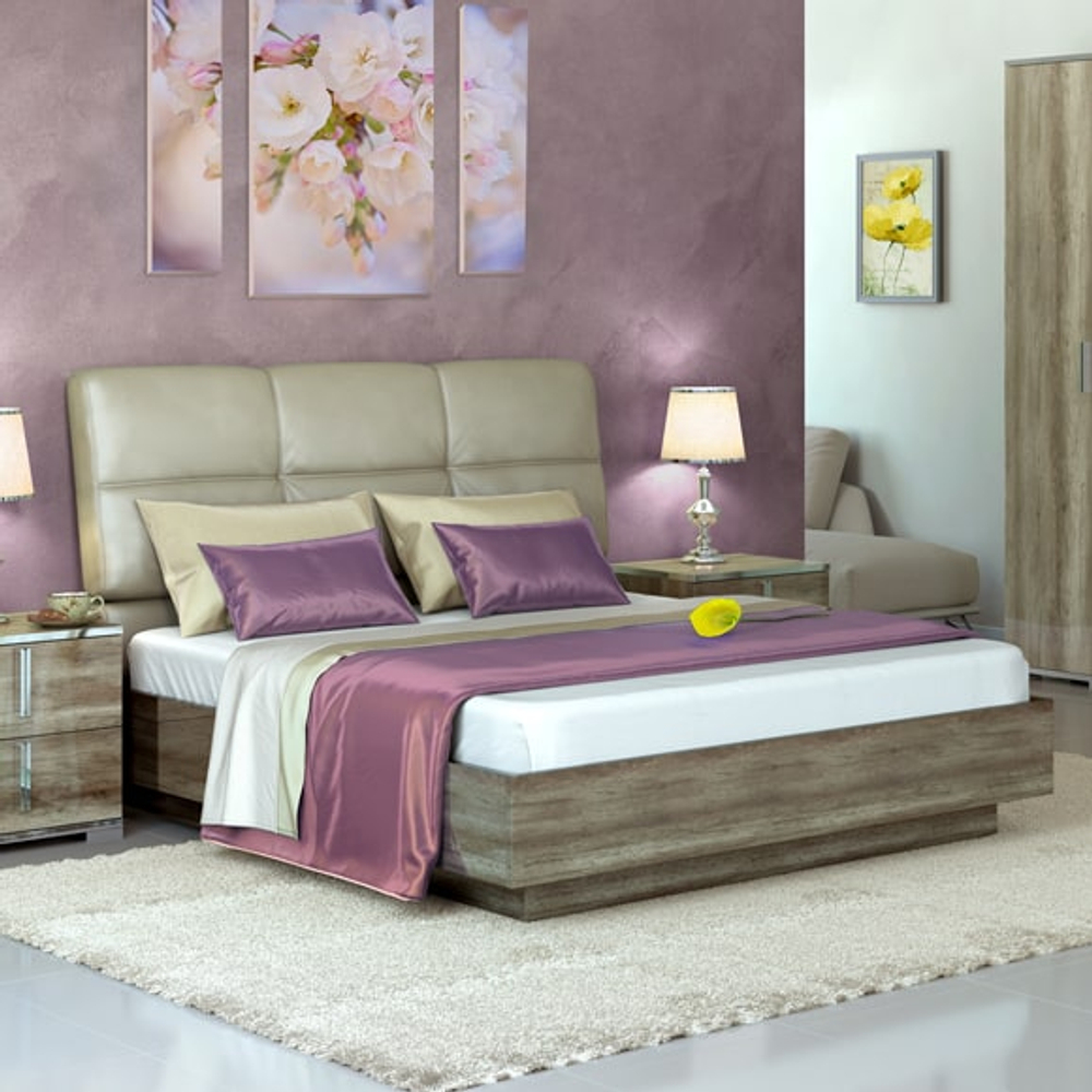 КАНАЛЕТТО Кровать 1600 с мягким изголовьем без ножной спинки с ПМ (Цвет ДУБ каньон)