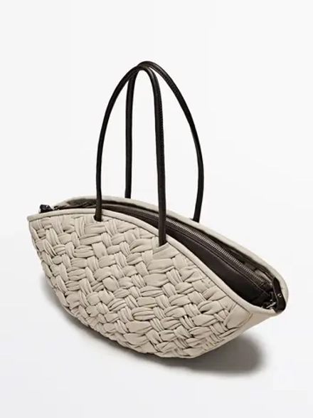 Massimo Dutti Сумка-шопер из кожи наппа со съемной внутренней деталью, белый