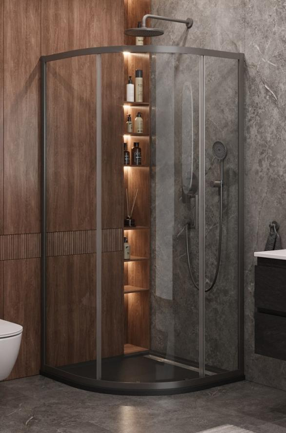 Душевой уголок Cezares MOLVENO-R-1-90-C-GM-IV, 90х90х195, профиль оружейная сталь, прозрачное стекло