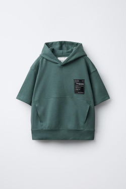 ZARA КОМПЛЕКТ: ТОЛСТОВКА С КАПЮШОНОМ И ШОРТЫ, ЗЕЛЕНЫЙ