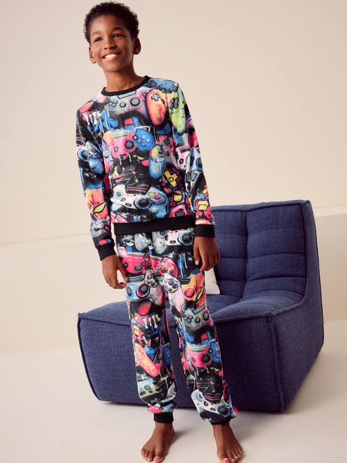 Пижама флисовая для мальчика Next B88-710, Черный, Желтый, Красный