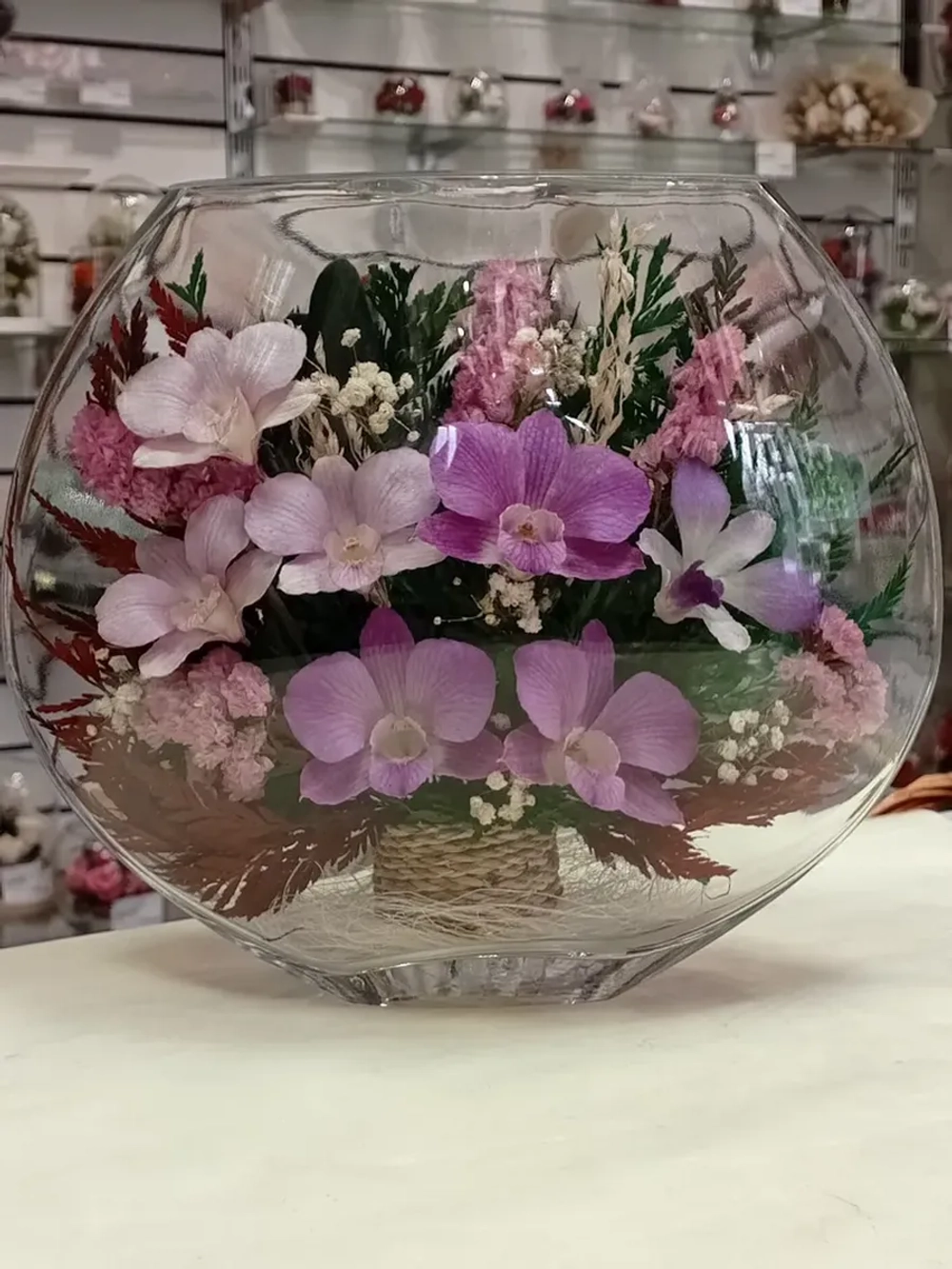 натуральные цветы в стекле, вакуум