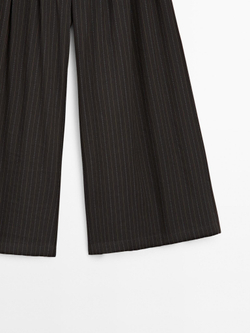 Massimo Dutti Брюки с широкими штанинами и тройными защипами, черный