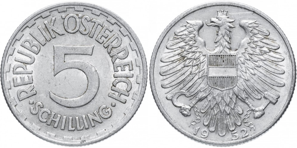 Австрия 5 шиллингов, 1952-1957 XF
