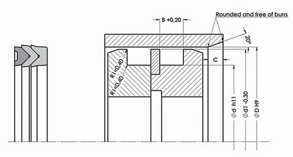A121-250 V-образное поршневое уплотнение 250-220-32,5