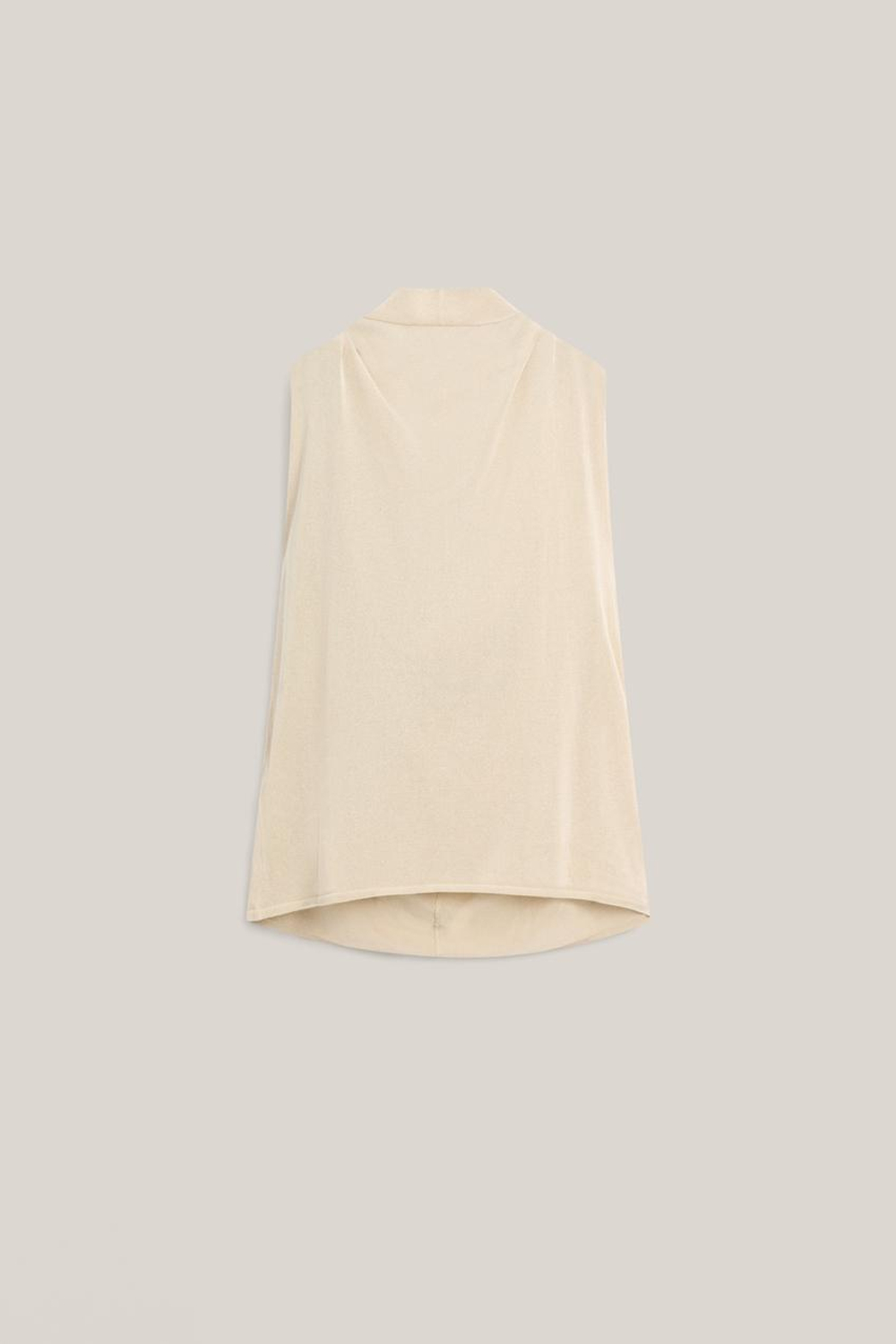 Massimo Dutti Блузка с V-образным вырезом из смесовой шелковой ткани - Limited Edition, песочный