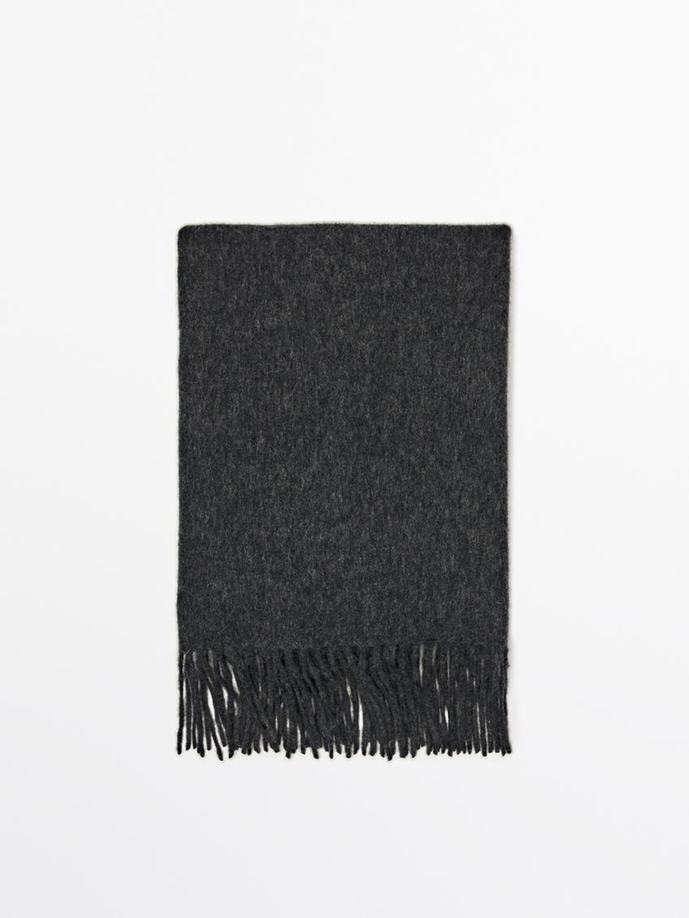 Massimo Dutti Шарф из смесовой шерсти с бахромой, маренго