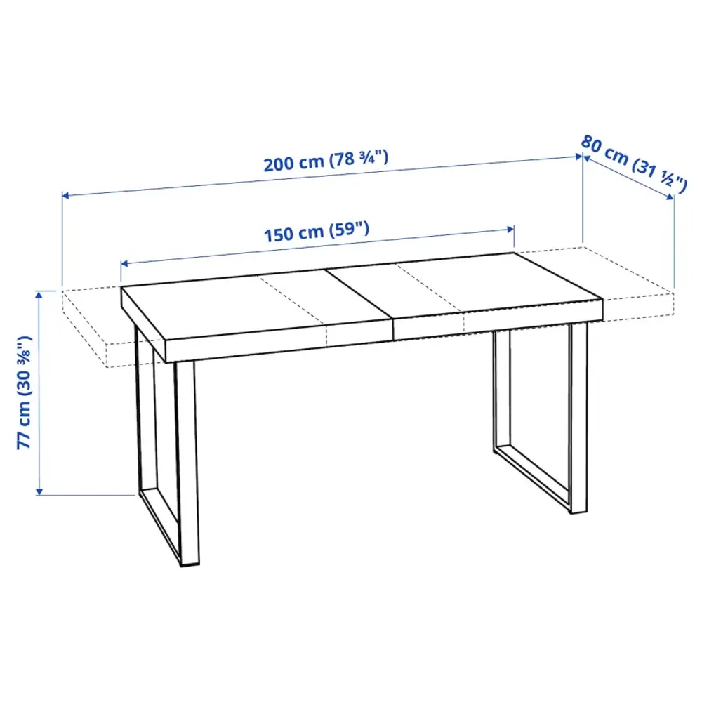 Раздвижной стол - IKEA TARSELE, 150/200х80х77 см, ТАРСЕЛЬ ИКЕА,  дубовый шпон/черный