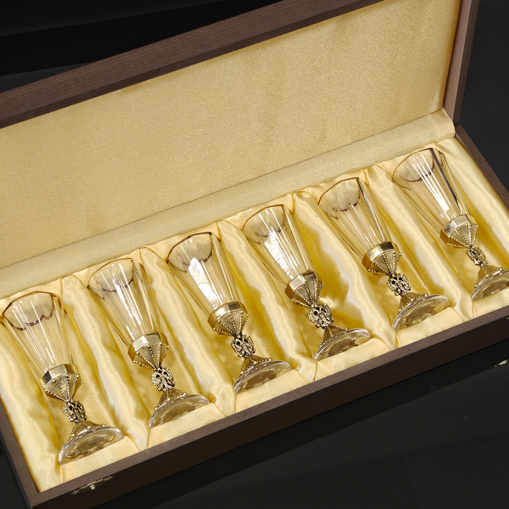 Набор из 6-ти лафитников "Герб России" в деревянном футляре