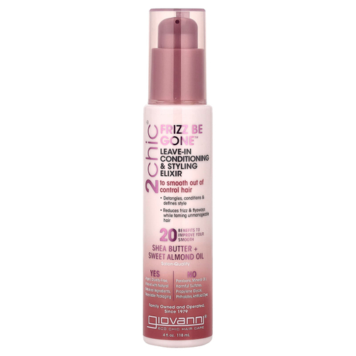 Giovanni, 2chic®, Frizz Be Gone™, несмываемый эликсир для укладки волос, масло ши и масло сладкого миндаля, 118 мл (4 жидк. унции)