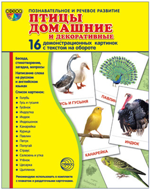 Т.В.Цветкова. СУПЕР. Птицы домашние и декоративные. 16 демонстрационных картинок с текстом на обороте. 0+