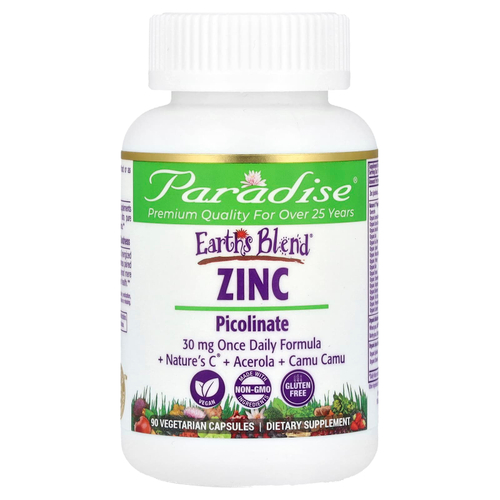 Paradise Herbs, Earth's Blend, цинк, пиколинат, 90 вегетарианских капсул