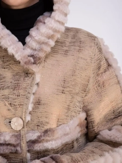 Дубленка зимняя длинная с капюшоном оверсайз