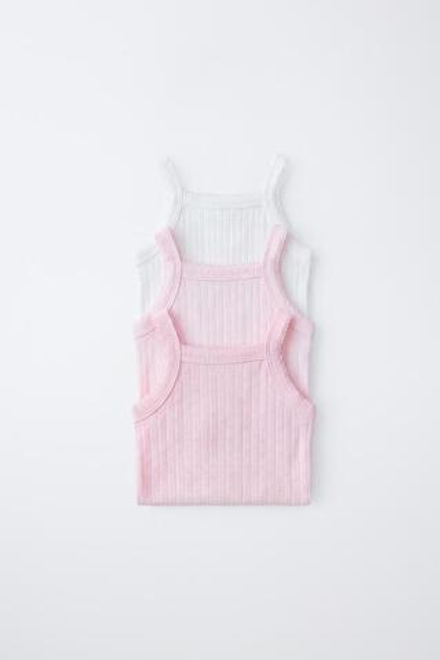ZARA НАБОР ИЗ 3 БОДИ НА БРЕТЕЛЯХ POINTELLE, РОЗОВЫЙ