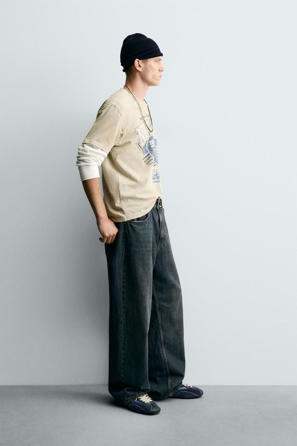 ZARA ФУТБОЛКА С ЭФФЕКТОМ ПОТЕРТОСТИ NFL NEW YORK GIANTS, СЕРЫЙ МЕЛАНЖ