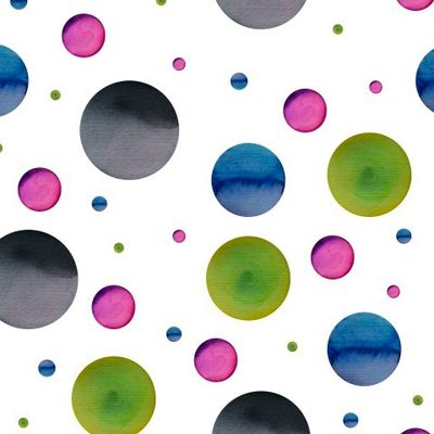 Watercolor seamless pattern of multicolored circles.