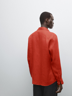 Massimo Dutti Рубашка приталенного кроя из 100% льна, цвет жженого апельсина