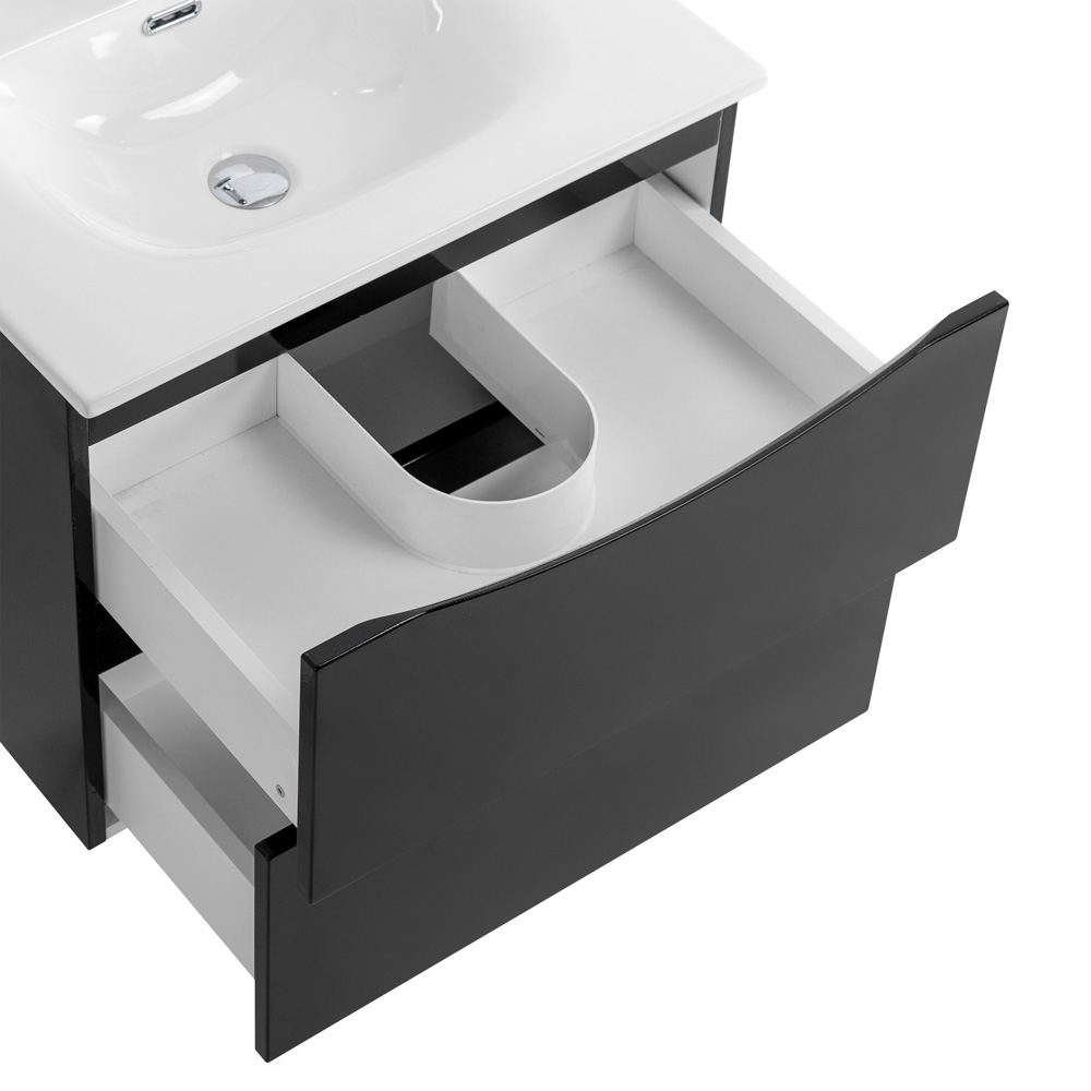 Тумба с раковиной подвесная BelBagno MARINO-CER-N-600-2C-SO-NL-P Nero Lucido, раковина белая BB-8099-60