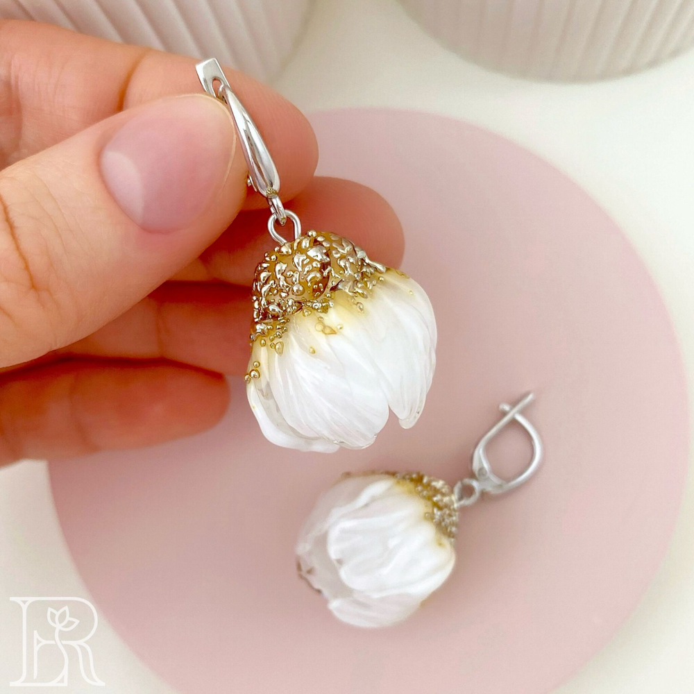 LEFIREL' Серьги серебряные женские "Эльми" с цветами из муранского стекла / ювелирные украшения из родированного серебра 925